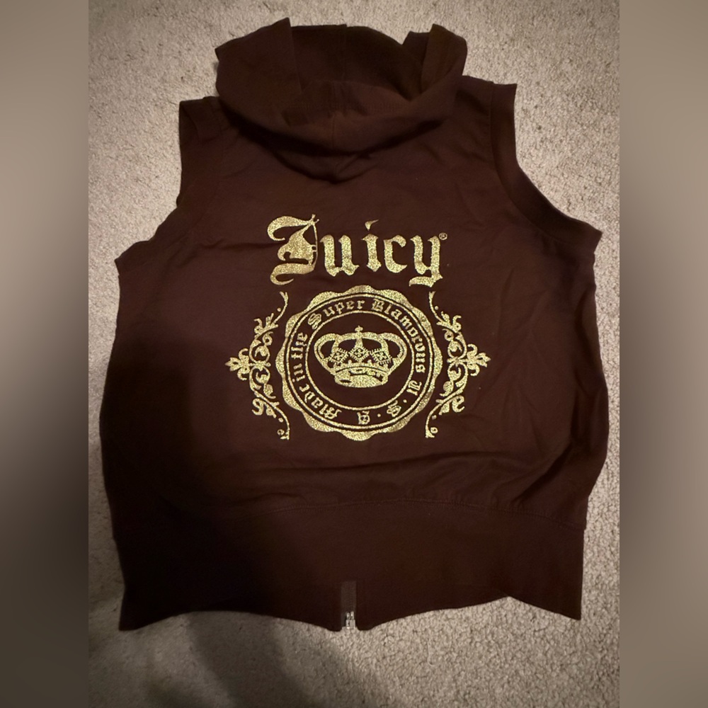 “Juicy Couture” Girls Sleeveless Brown Hooded Zip-Up Top- Size: Medium